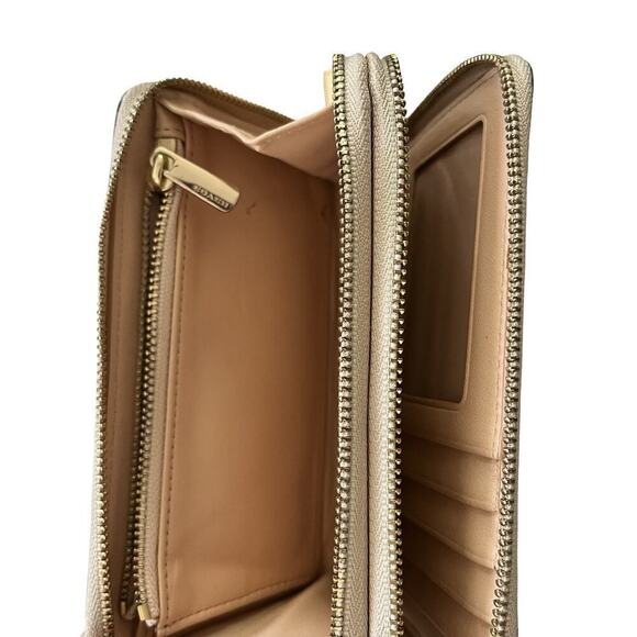 Coach Metallic Gold Leather Double Zip Medium Wallet Wristlet - Picture 10 of 13